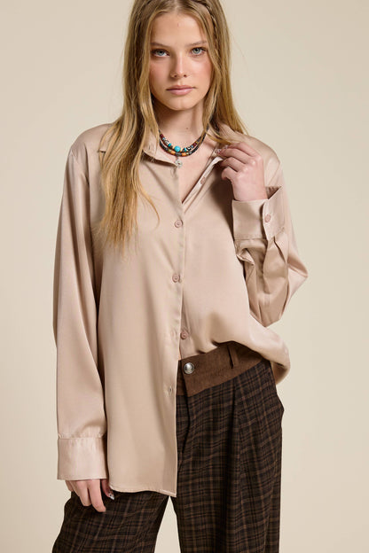 Silky Satin Button Down Blouse