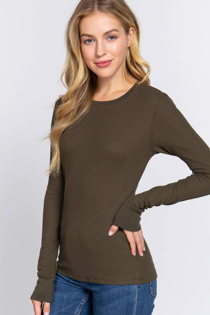 Long Sleeve Crew Neck Thermal Knit Top