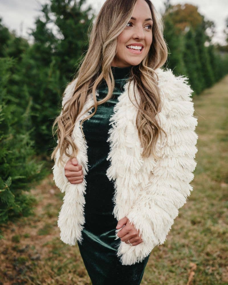 Mommy and Me Fatima Faux Shag Layered Jacket - Ivory