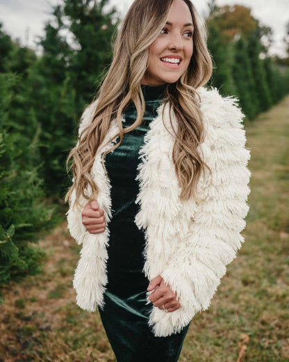 Mommy and Me Fatima Faux Shag Layered Jacket - Ivory