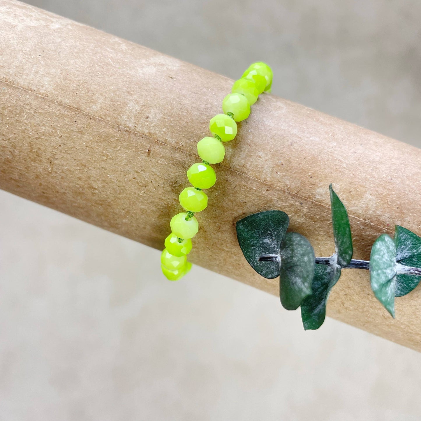 Barb// Green Neon Crystal Beaded Handknotted Bracelet