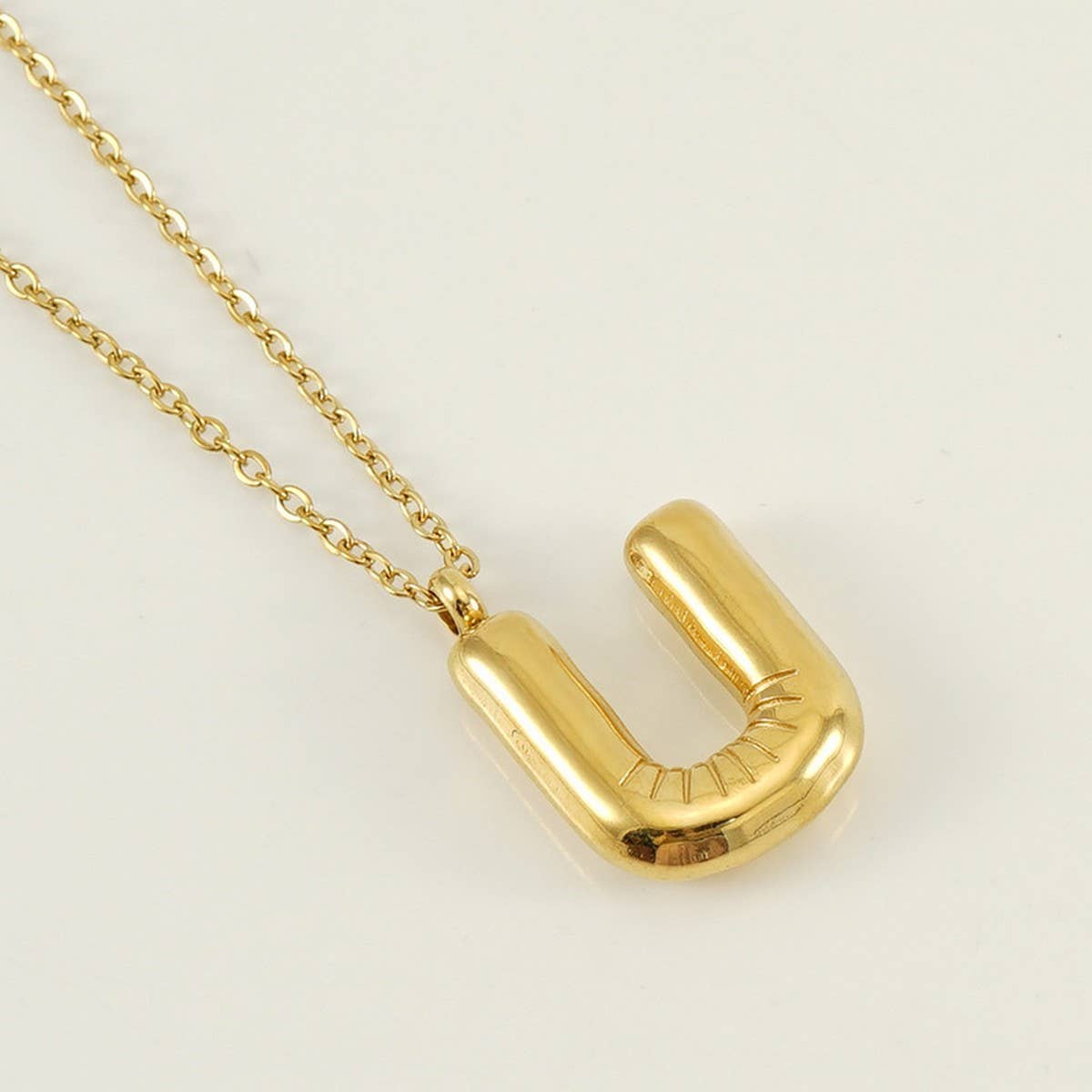 Stainless Steel Glossy Bubble Letter Necklace Gold