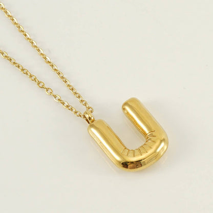 Stainless Steel Glossy Bubble Letter Necklace Gold