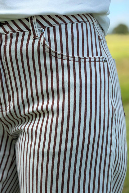 Bobbie Striped Barrel Jeans Brown