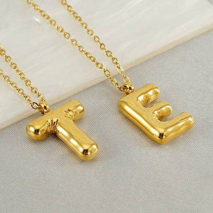 Stainless Steel Glossy Bubble Letter Necklace Gold