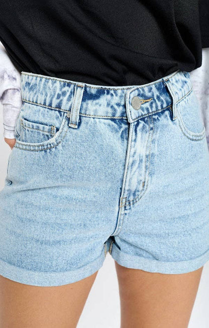 STRITCH HIGH RISE SOLID HEM DENIM SHORTS