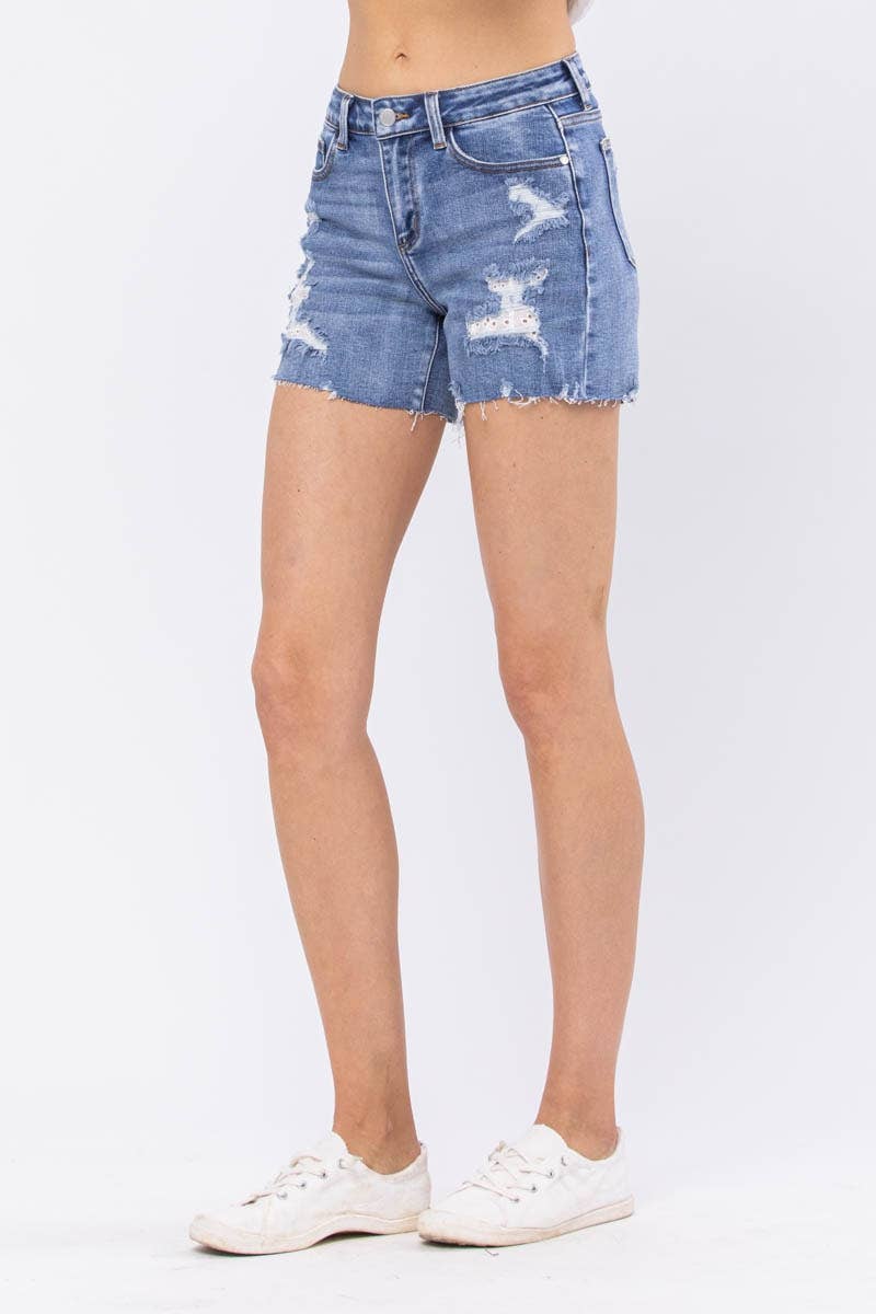 Lace Patch Destroy Shorts (XL Only)