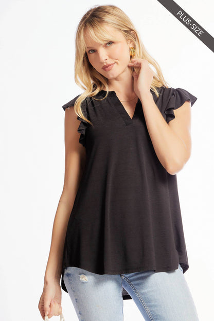 PLUS SIZE Lizzy Flutter Top Featuring China Collar