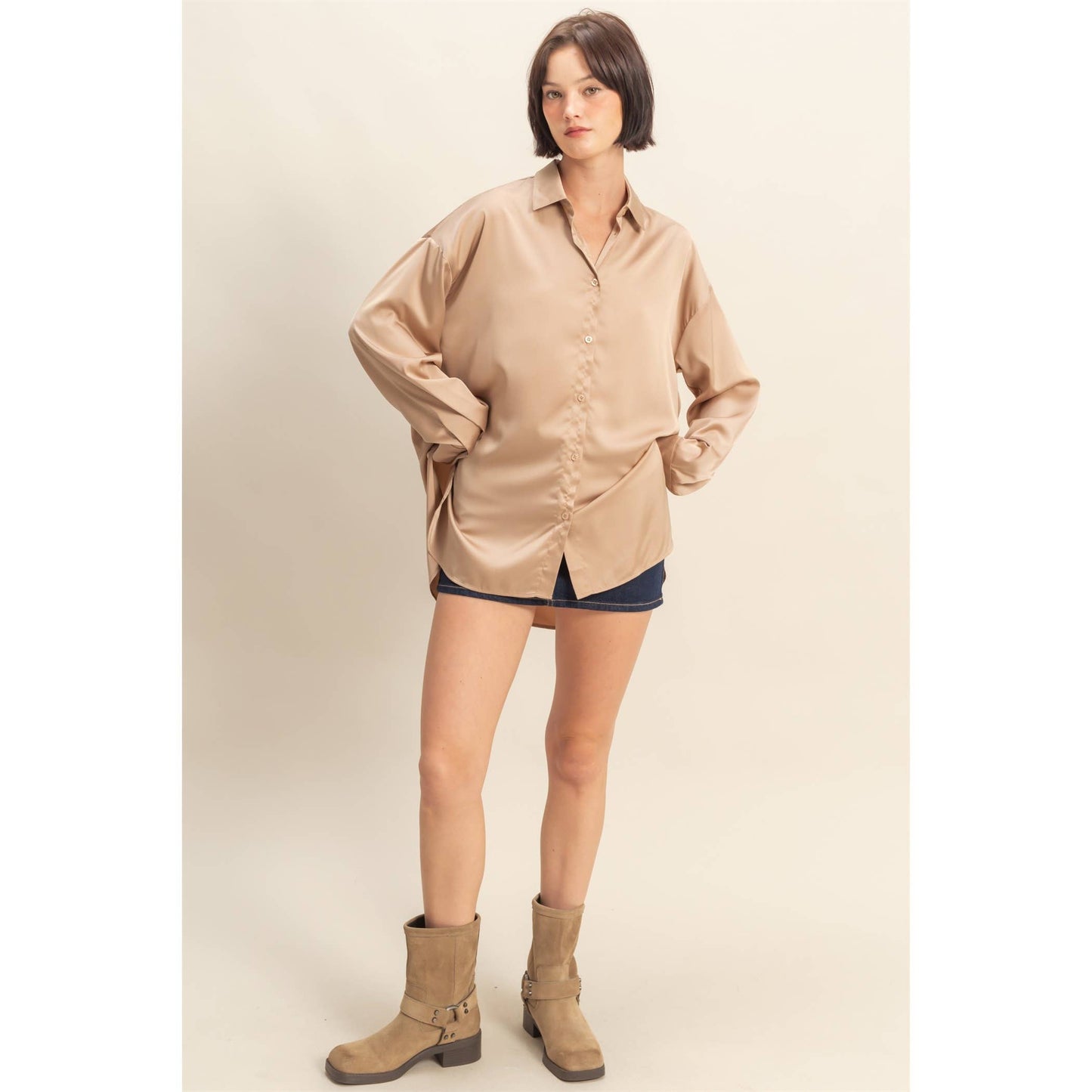 Long Sleeve Oversized Satin Shirt