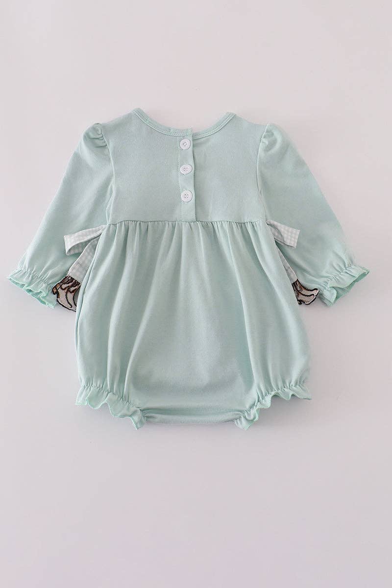 Blue boots embroidery ruffle bubble