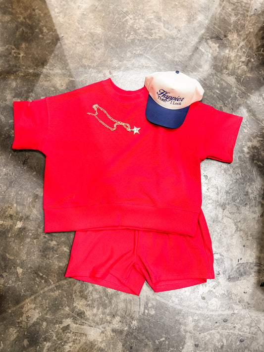 RIBBED ROUND NECK WAIST BANDED TEE & SHORTS SET