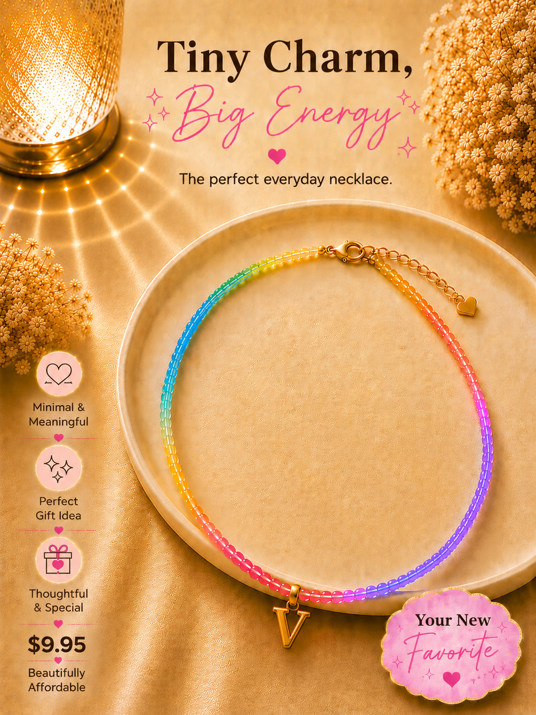 Multi color beaded bubble letter necklace