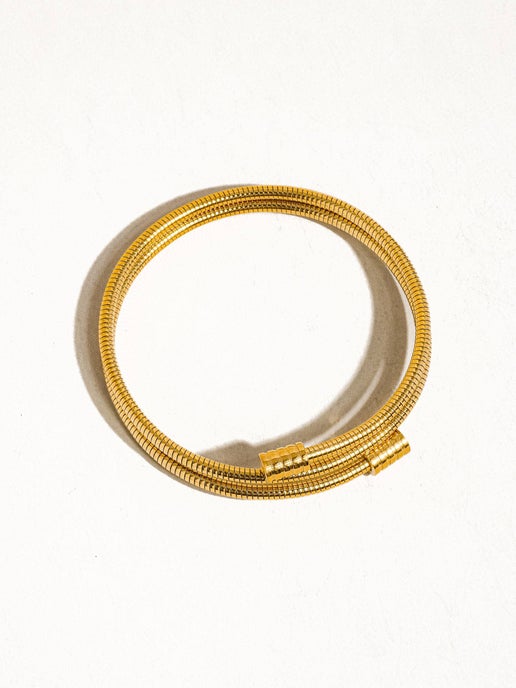 Arnell Non-Tarnish Round Snake Gold Chain Bracelet: Yellow Gold