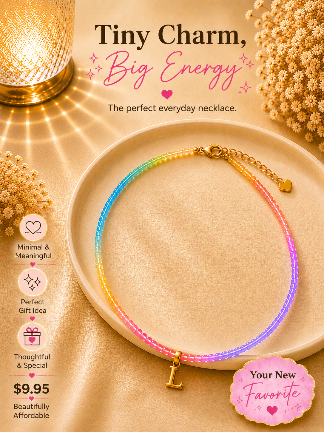 Multi color beaded bubble letter necklace