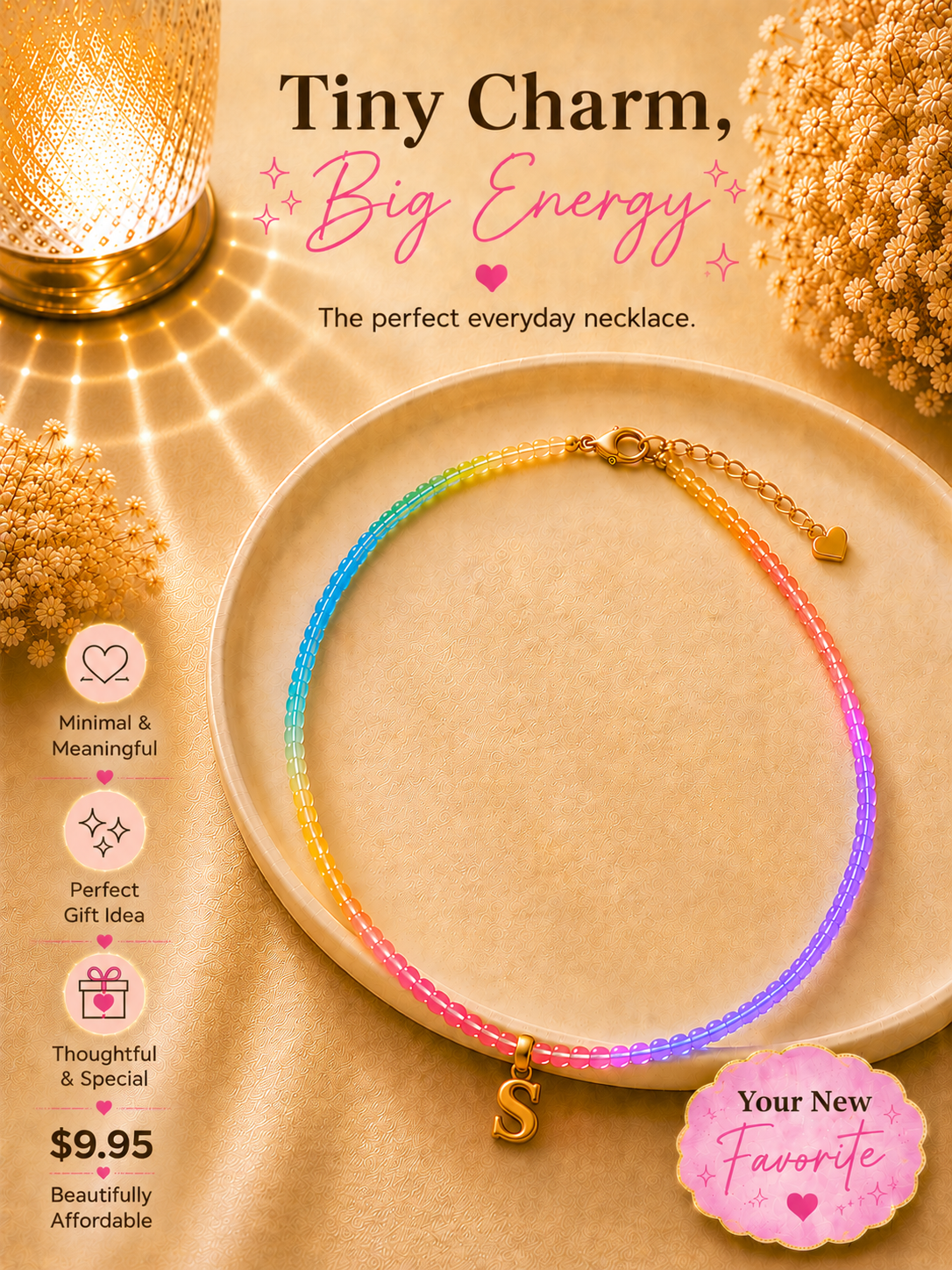 Multi color beaded bubble letter necklace