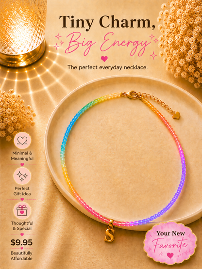 Multi color beaded bubble letter necklace