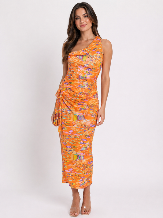 Sunset Coast One Shoulder Midi Dress
