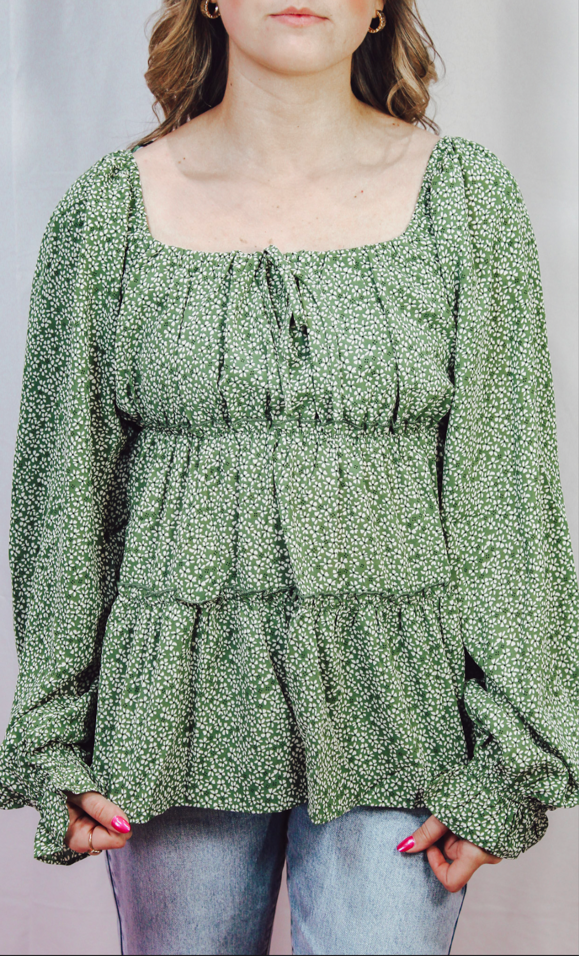 Babydoll Tiered Blouse Green