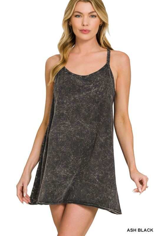 Mineral washed mini dress with built in romper liner