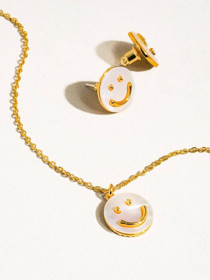 Cecil 18K Gold Smiley Face Necklace & Studs : Yellow Gold, Studs