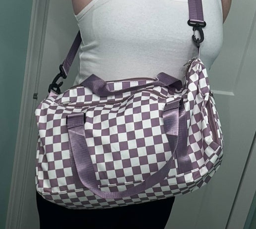 Checkered Duffel Bag for Gym or Travel: Purple