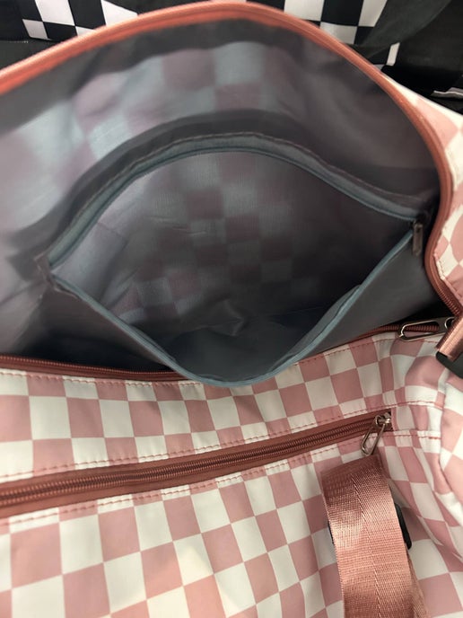 Checkered Duffel Bag for Gym or Travel: Pink