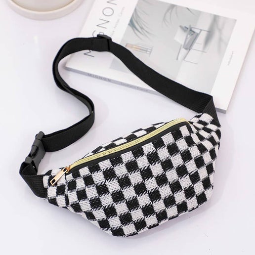 CHECKERED FANNY BAG WAIST CROSSBODY SLING BAG | 40P545: Black