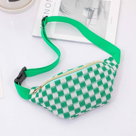 CHECKERED FANNY BAG WAIST CROSSBODY SLING BAG | 40P545: Green