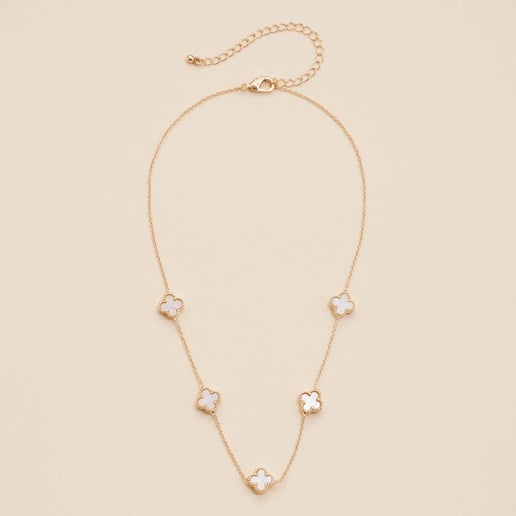 Clover Shell Charms Short Necklace: Gold