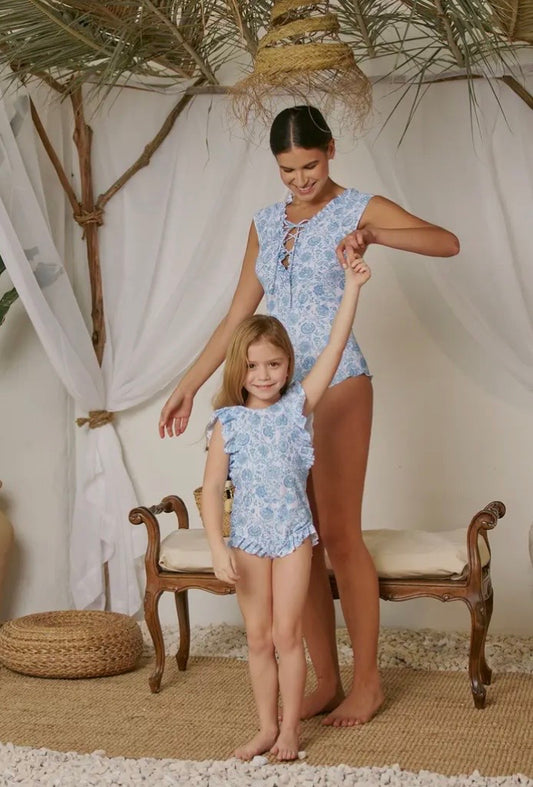 Girls Bathing Suit Thistle Blue