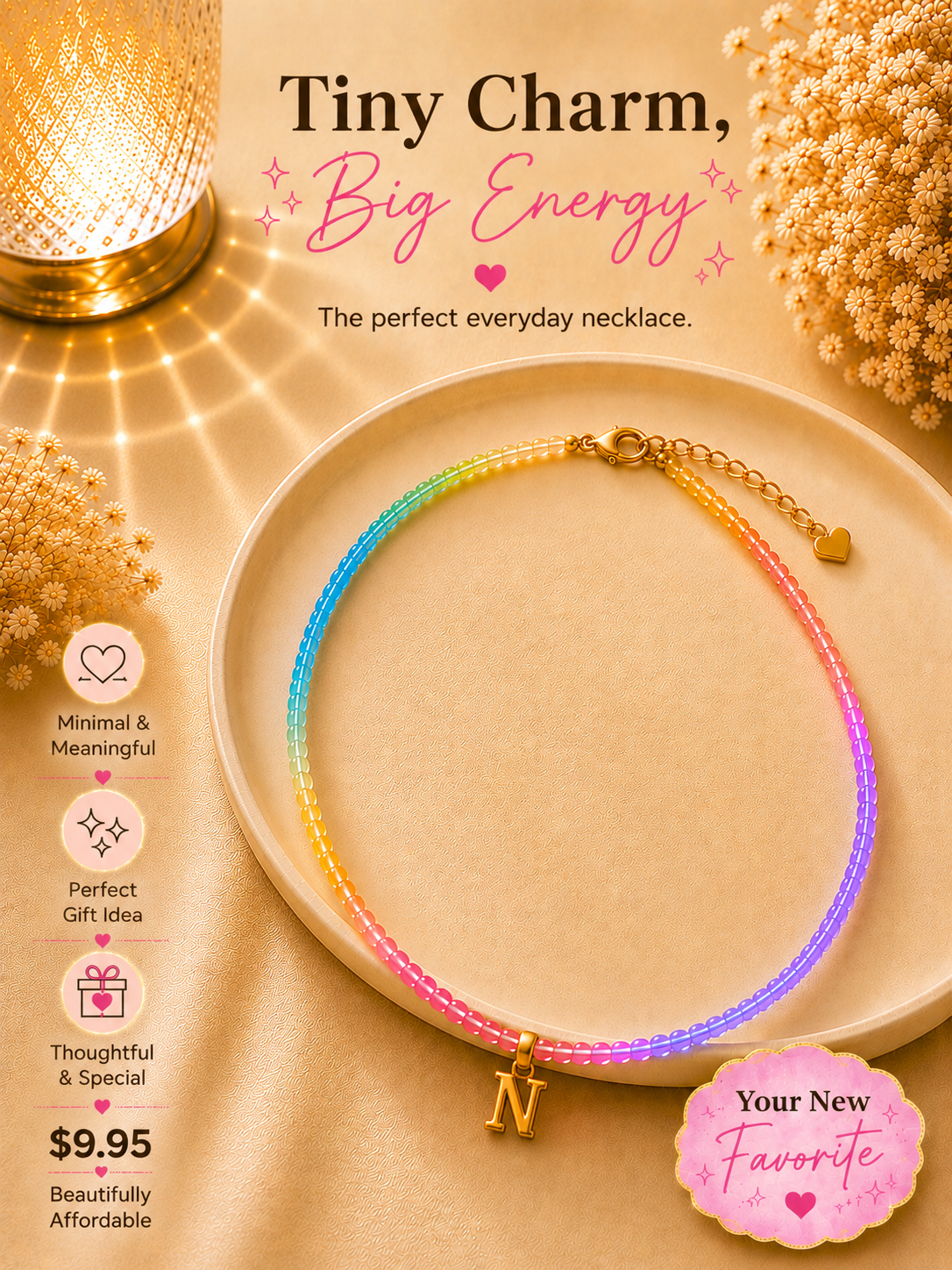 Multi color beaded bubble letter necklace