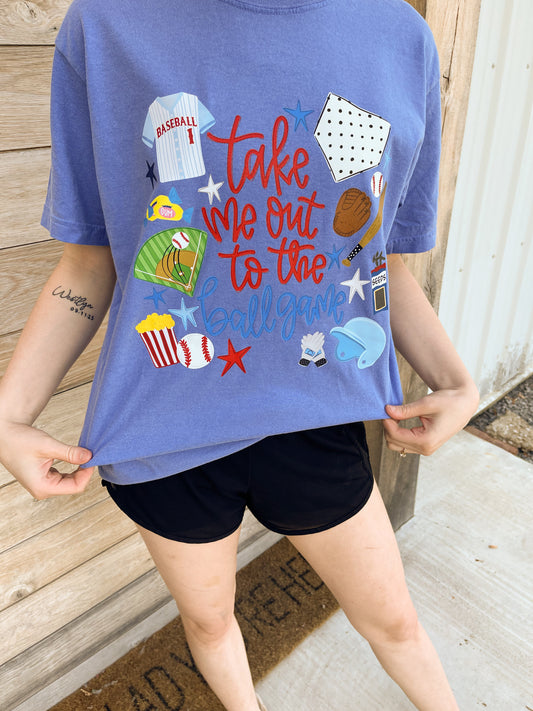Take Me Out to The Ball Game Baseball Doodles Adult Tee