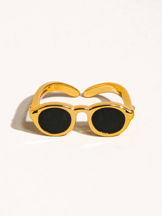 Dean  18K Gold Sunglasses Adjustable Ring: Black