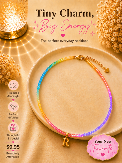 Multi color beaded bubble letter necklace