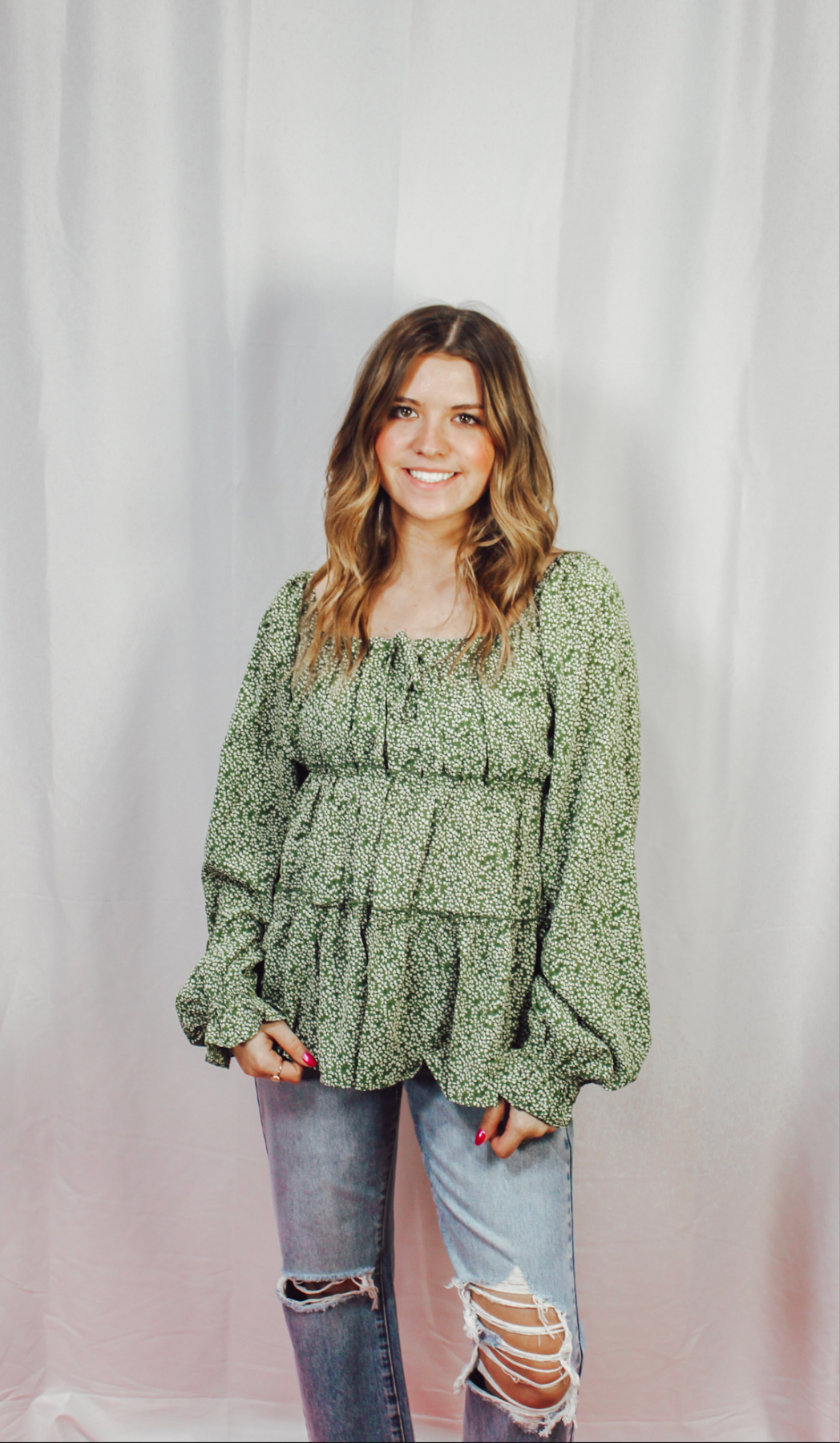 Babydoll Tiered Blouse Green