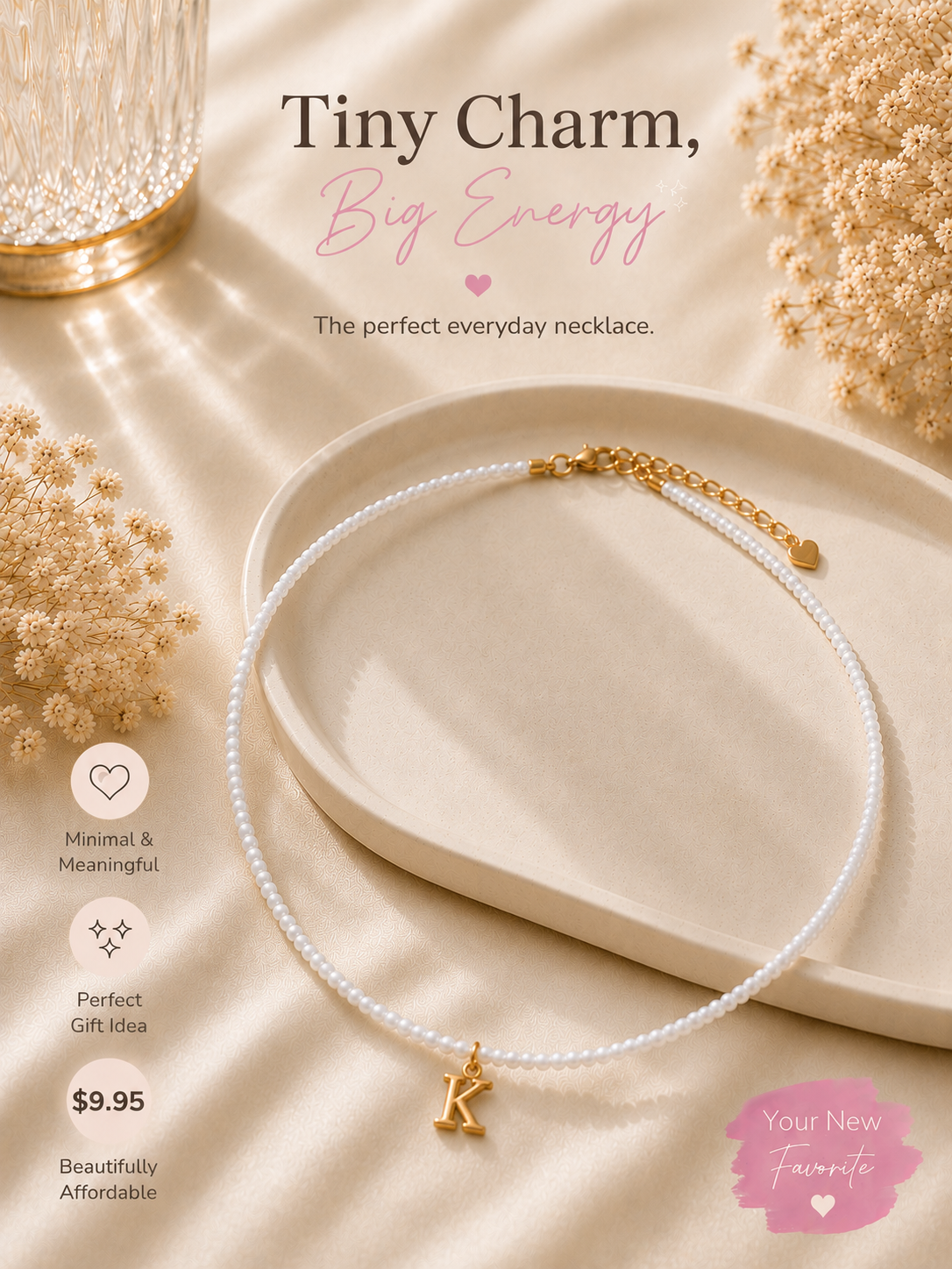 Beaded bubble letter necklace