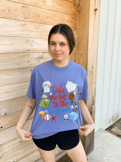 Take Me Out to The Ball Game Baseball Doodles Adult Tee