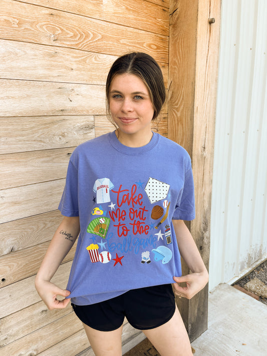 Take Me Out to The Ball Game Baseball Doodles Adult Tee