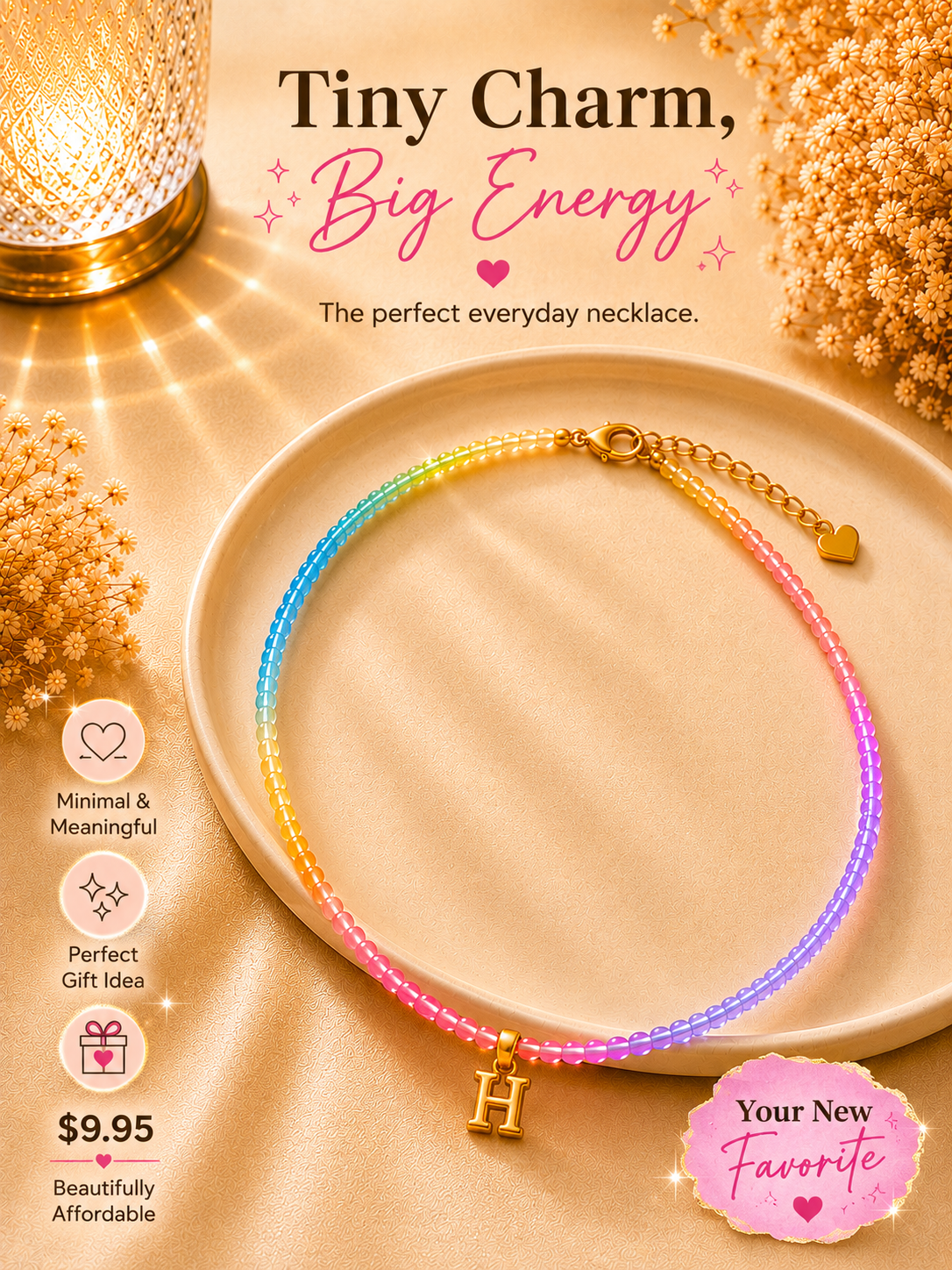 Multi color beaded bubble letter necklace