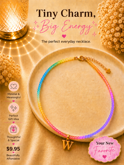 Multi color beaded bubble letter necklace