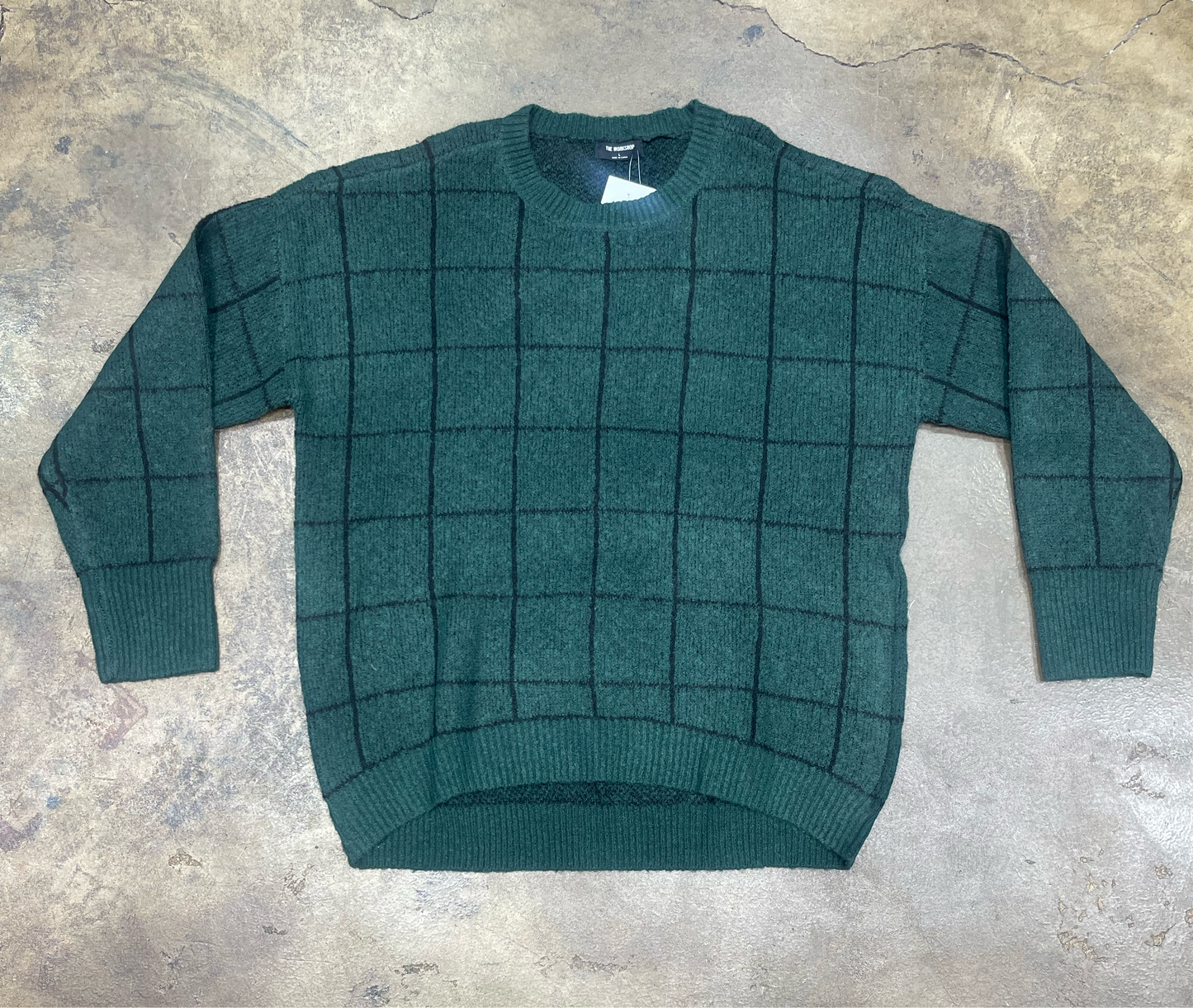 GRID PRINT CREW NECK KNIT PULLOVER SWEATER