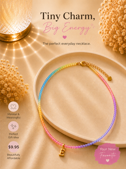 Multi color beaded bubble letter necklace