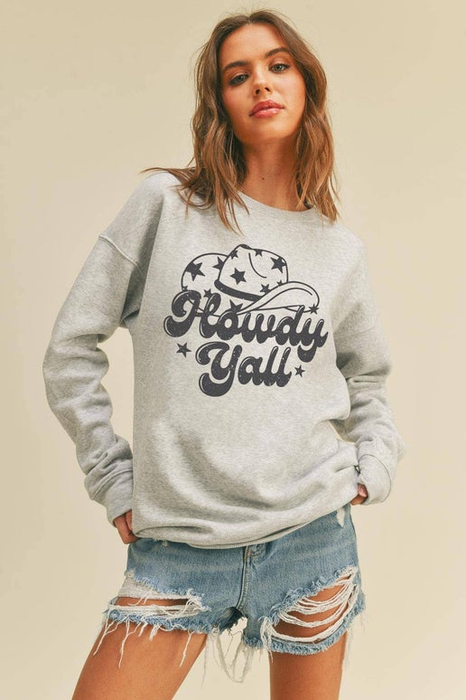 Howdy Yall Cowboy Hat Graphic Sweatshirts: HEATHER DUSTY