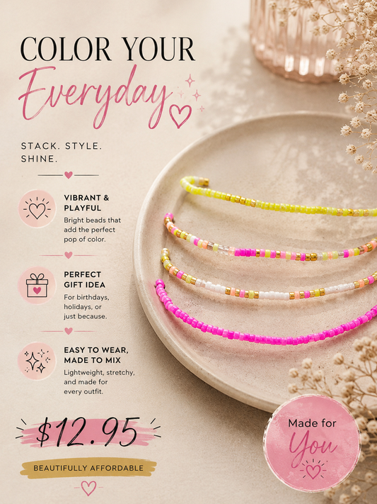 Pink and yellow beaded bracelet set