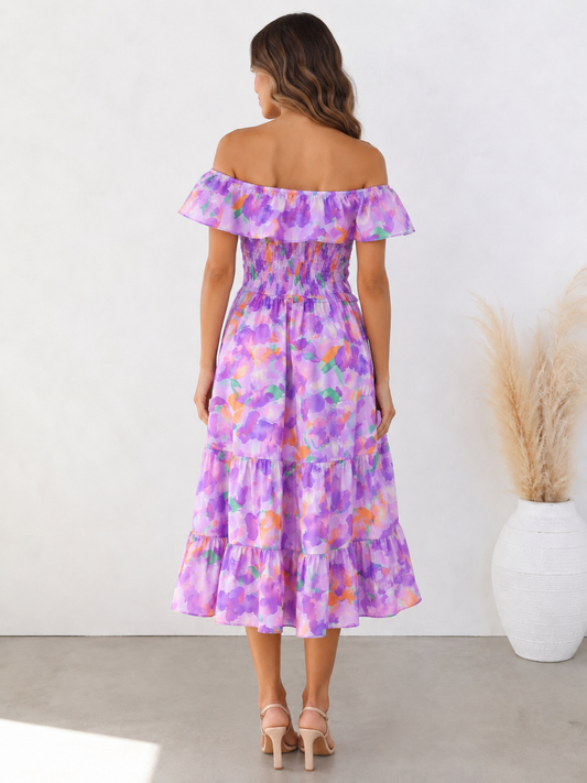 💜 Lavender Skies Off-the-Shoulder Midi Dress
