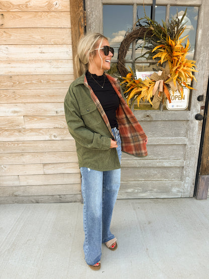 Reversible Corduroy and Plaid Button Down Shirt