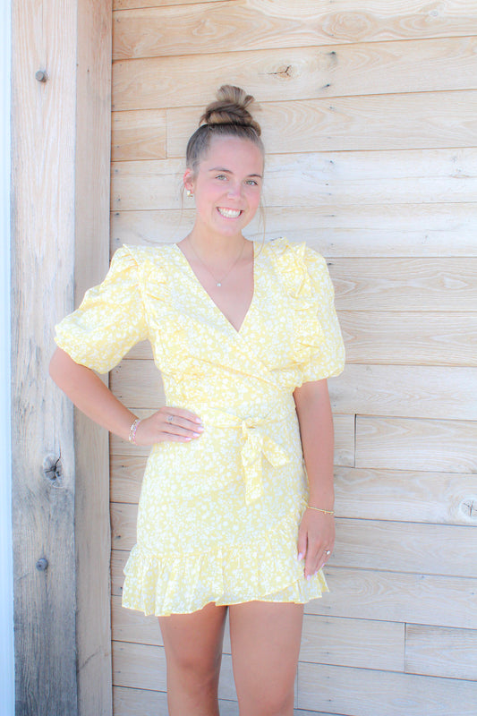 Print Woven Puff Slv With Tie Dress
