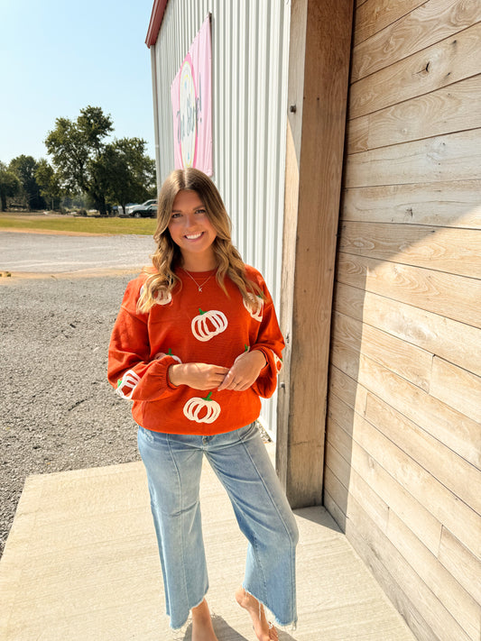 Pumpkin Patch Balloon Sleeve Knit Sweater