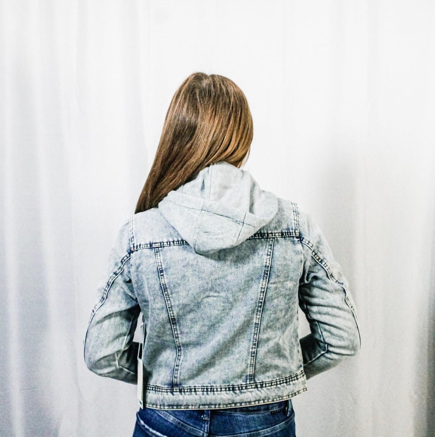 Acid wash denim jacket with Removable Hood