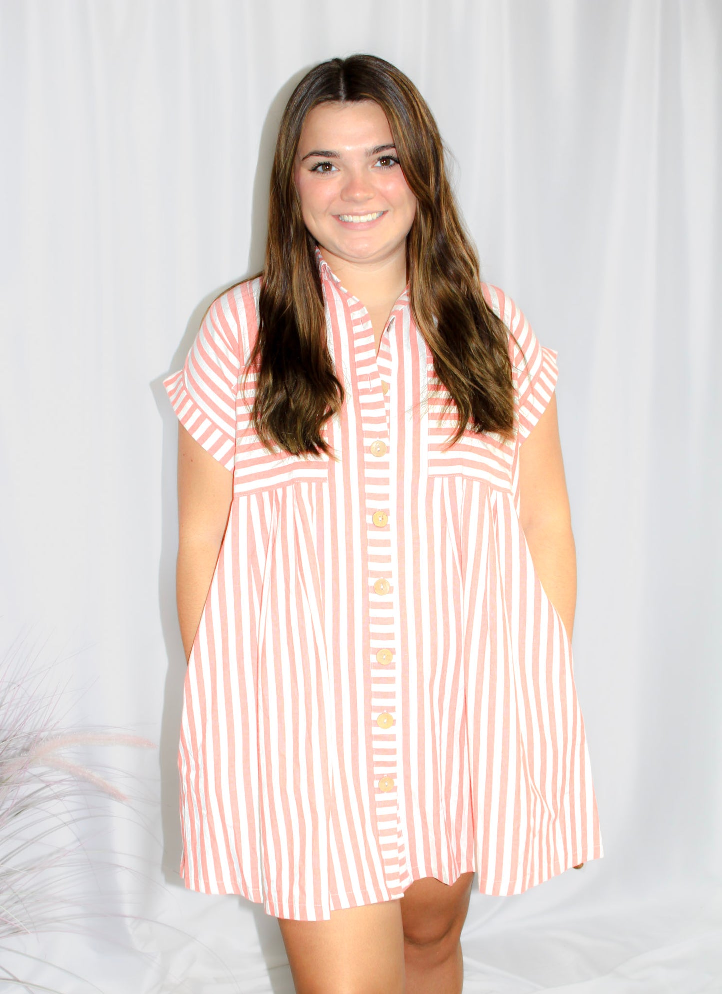 GAME DAY COTTON STRIPED BUTTON DOWN TUNIC DRESS